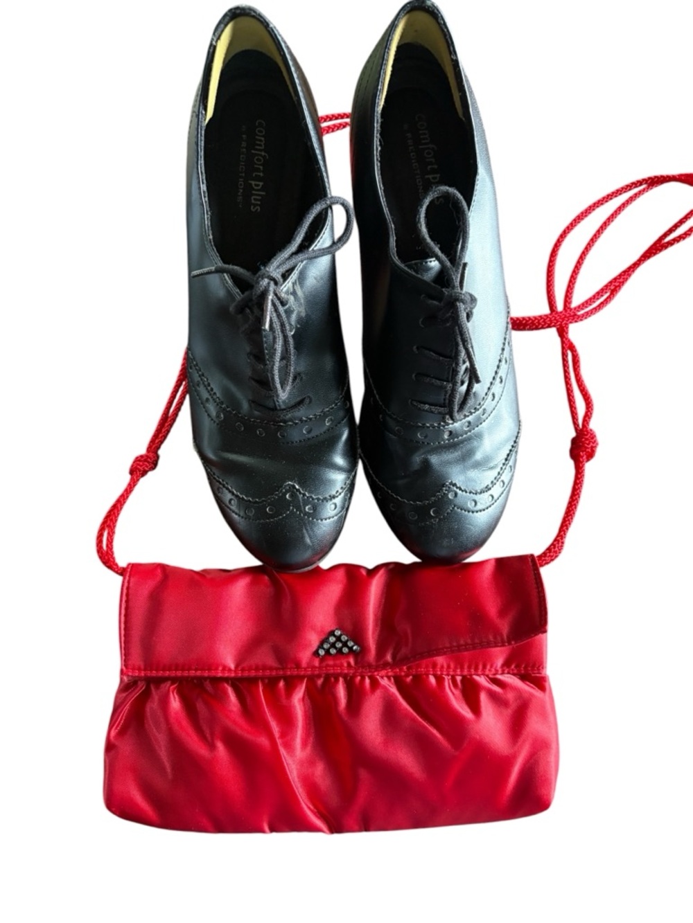 Bundle Deal!!! comfort plus by Predictions Black Slip-On Shoe and red satin bag